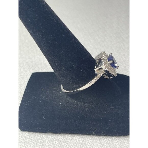 Trillion Cut Tanzanite & White Topaz Halo Ring 1.75ct Size 8 925 Sterling Silver - Picture 4 of 6